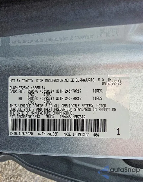 2025 Toyota Tacoma Double Cab z USA, uszkodzony, nr VIN 3TYLD5KN0ST013293